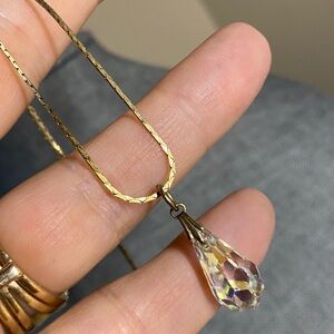 Vintage VEN Gold-Filled Crystal Teardrop Necklace – 12K GF, 20”